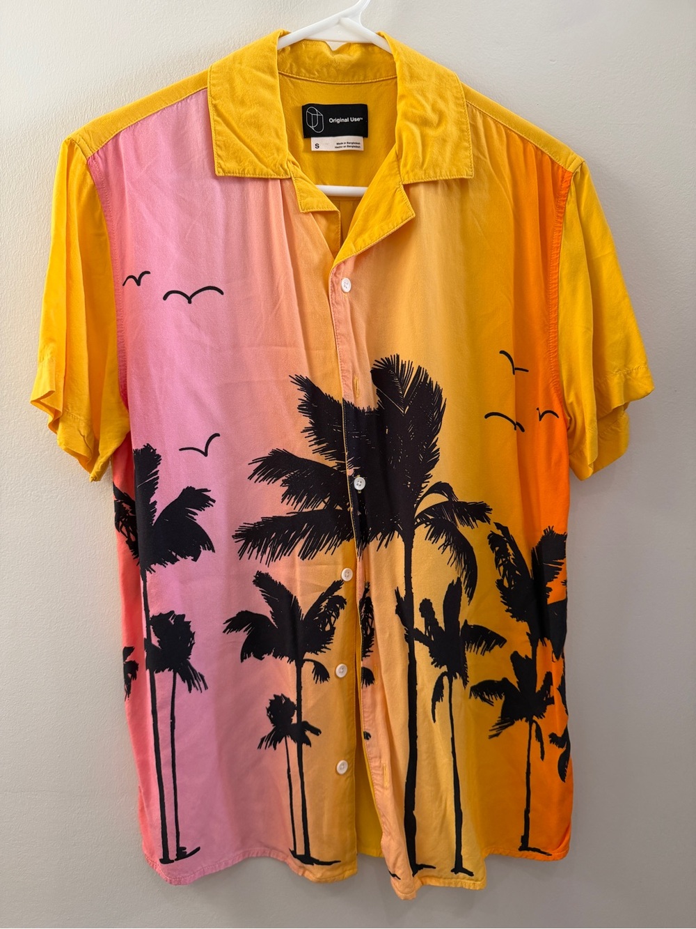 Original Use Men's Tropical Sunset Palm Camp Shirt - Yellow Pink Orange